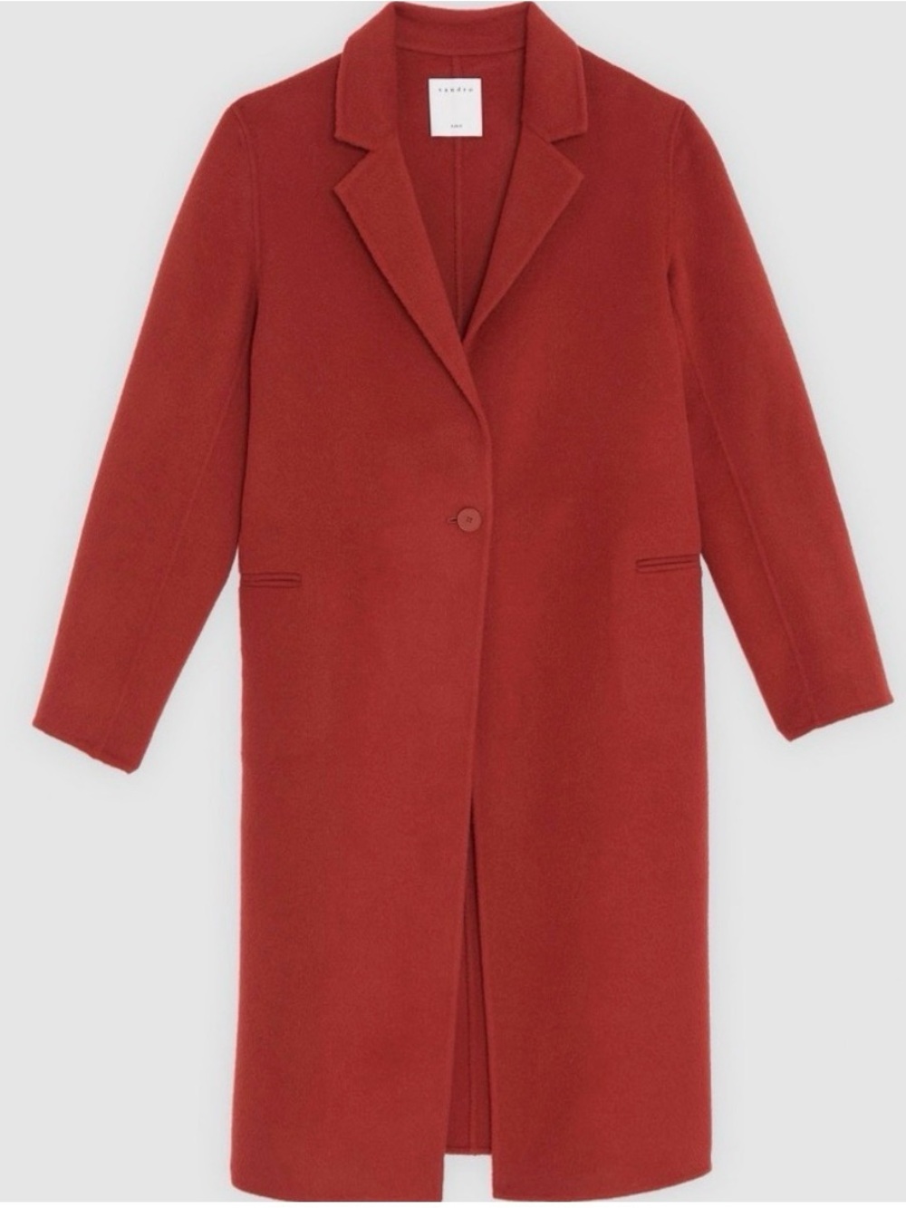 Sandro Rust Red Orange Single-Button Long Wool Coat